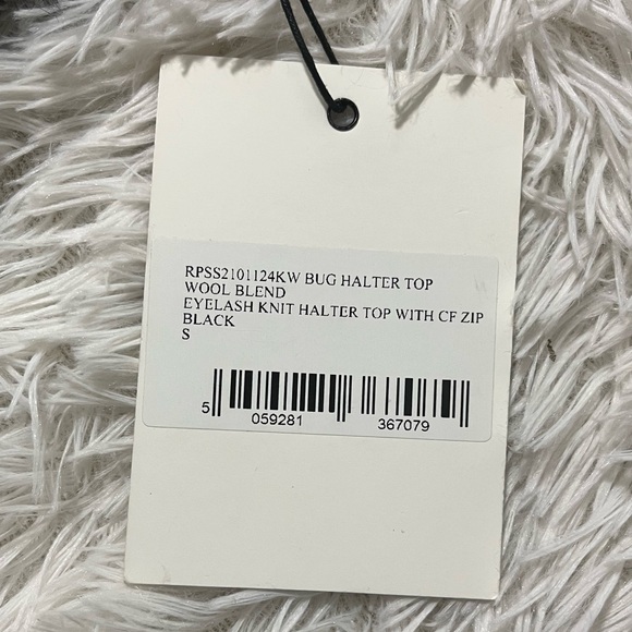 THE RAGGED PRIEST Bug Fuzzy Eyelash Ribbed Knit Halter Crop Top Zip Up Black S - Picture 12 of 12